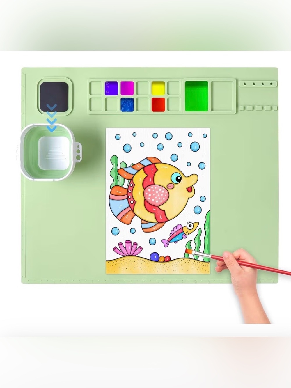 Silicone Painting Mat with Built-In Paint Wells - Mint Green